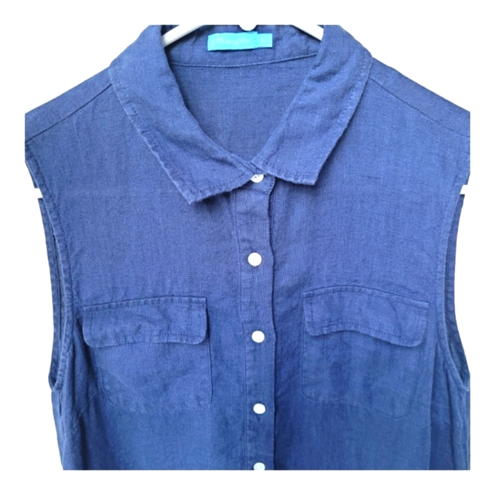 J.McLaughlin 100% Linen Sleeveless Shirt Dress Blue Pockets Size S - Picture 5 of 16
